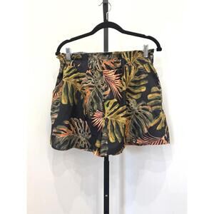 Tropical Leaf Print Shorts with Elastic Waistband urban daizy Large